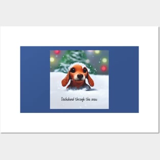 'Dachshund through the Snow' Sausage Dog Puppy in the snow Posters and Art